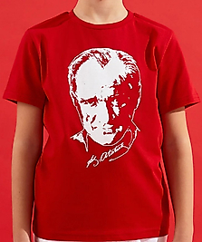 Erkek Çocuk Beyaz Baskılı Kırmızı Atatürk T-Shirt