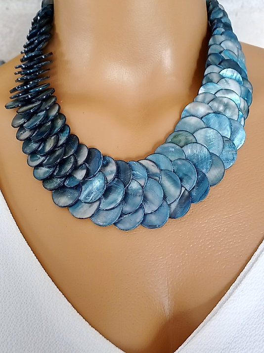 KOYU MAVİ SEDEF KOLYE