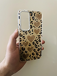 Samsung Galaxy S24 Fe Kalp Desenli Leopar Telefon Kılıfı