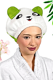 Panda Desenli Fıstık Yeşil Havlu Bone