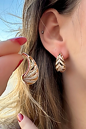 Xuping Vip Seri Kafes Model Zirkon Taşlı Göz Yaşı Damla Gold Renk Çelik Küpe (2,5 cm)