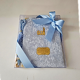 Bebe Mavi Kurdeleli Kadife Set