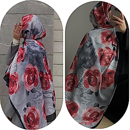 PAMUKLU SOFT ROZA DESEN ŞAL- SİYAH KIRMIZI