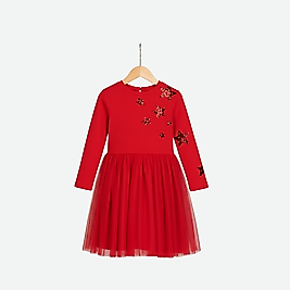 Kız Çocuk Yıldız Desen Kırmızı Elbise