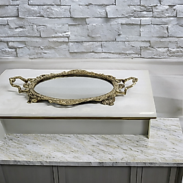 Pirinç Oval Aynalı Tepsi Büyük 42cm.