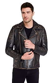 Modric Hakiki Deri Erkek Vintage Eskitme Biker Motorcu Tarzı Mont