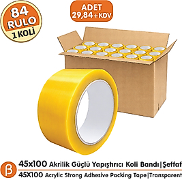 BANTPAZAR 1 KOLİ (84 ADET) 45x100 Şeffaf Koli Bandı Akrilik Güçlü Yapışkan - Ekonomik