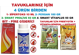 TAVUKLARINIZ İÇİN 4 ÜRÜN BİRDEN (SMART PROLİVE 50 GR + SMART VİTAPLUS 50 GR + SİPERTOKS 100 ML + PERGAN 100 GR)