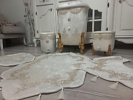 Krem Rengi Gold Detaylı Çamaşır Sepeti Takımı Ve Paspas Takımı