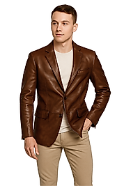 Diego Hakiki Deri Erkek Taba/Kahve Blazer Ceket