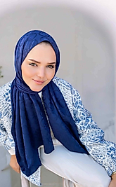 Jakar İpeksi Karo Desen Şal Lacivert