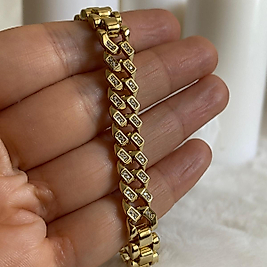 Xuping Gold Rengi Ortası Taşlı İnce Kordon Bileklik