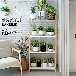 Elvira Ahşap 4 Katlı Çiçeklik, Saksılık, Çiçek Standı / Dekoratif Raf / Çok Amaçlı Kullanım ( Beyaz )