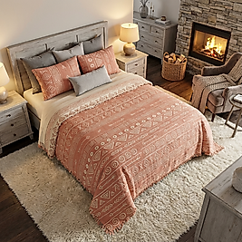 Bohem İnka Serisi %100 Pamuk Müslin 5 Katlı Çift Kişilik Somon Yatak Örtüsü 220x240 cm. ve 2 Adet Yastık Kılıfı 50x70 cm.