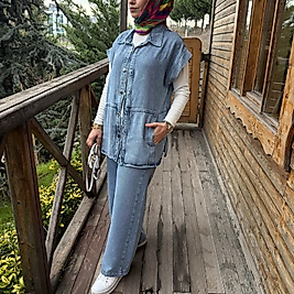 Tensel kot yelek/mavi