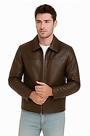 Donald Hakiki Deri Erkek Kahverengi Basic Ceket