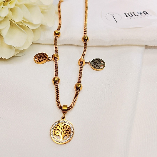 ÇELİK GOLD TAŞLI  HAYAT AĞAÇLI  KARARMAZ PAZLANMAZ 45+5 CM KOLYE