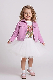 Kız Çocuk 2-5 Yaş Tütü Etekli 3’lü Takım (Tişört + Kot Ceket)