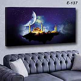 MERCAN MOBİLYA  VE AKSESUAR ,   130*70  GECE CAMİ AY VE YILDIZ  KANVAS TABLO