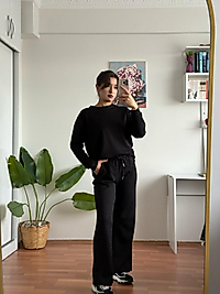 taş detay oyşo takım -siyah