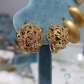 Çelik Gold 🐯 Başlı Taşlı Küpe