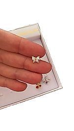 TAŞLI MİNİMAL KELEBEK TRAGUS HELİX KIKIRDAK KÜPE PEARSİNG GOLD