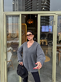 Oversize ,Yumuşak Standart Beden Gri Kazak