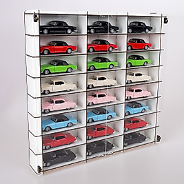 Pleksi Kapaklı 1/32 Hotwheels Matchbox Oyuncak Hobi  24 Araçlık 1:32 Model Araç Rafı, Model Beyaz