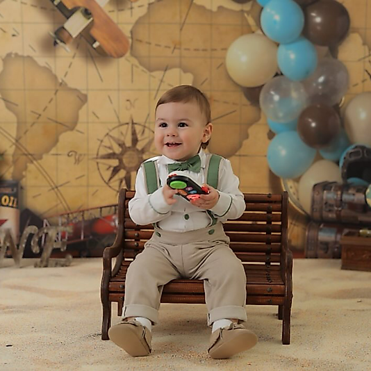 AsellaKids Erkek Çocuk Salopet Takım - Krem / Yeşil Askılı