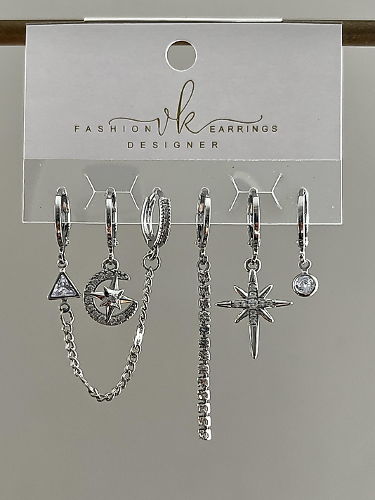 Silver 6’lı Kutup Yıldızı Küpe( ÇELİK DEĞİLDİR)