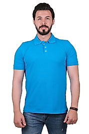 Açık Mavi Polo Yaka %100 Pamuk Erkek Tişört