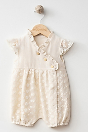 Kız Bebek Brodeli Barbatöz Tulum – Ekru | 3-12 Ay