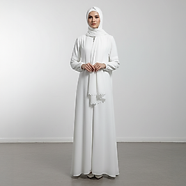 Kendinden Şallı Namaz Elbisesi Beyaz