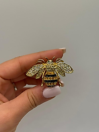 Zirkon Taşlı Arı Figürlü Altın Renk Broş