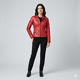 kadın deri ceket (çapraz fermuarlar)