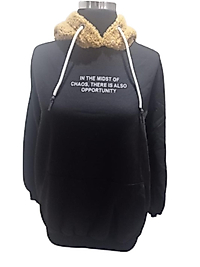 Kahve Peluş Kapüşonlu Siyah Şardonlu Termal Sweatshirt