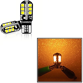 ( 2 X ADET ) 1 TAKIM CANBUS 24 LED T10 DİPSİZ AMPUL 12V DOME LED (5W DİPSİZ AMPUL KUBBE LED TURUNCU)