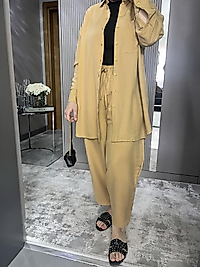 Tensel şalvar model takım (hardal)