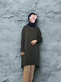 Ortası Dikişli Merserize Dokunuşlu Tiriko Tunik