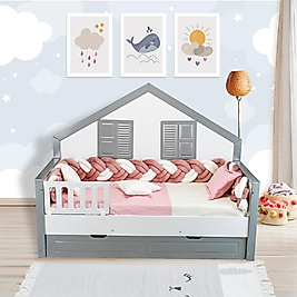 TUGU HOME&BABY KADİFE MONTESSORİ PAMUKLU 6 PARÇA 90x190 cm MONTESSORİ YATAK,TEK KİŞİLİK MONTESSORİ UYKU SETİ