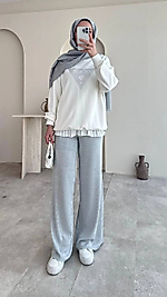 Taşlı Triko Pantolon - Gri