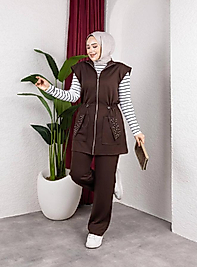 TAŞLI YELEK OYSHO KAHVERENGİ TAKIM