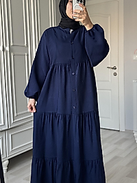 Düğmeli Modal Elbise - Lacivert
