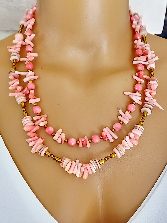 PEMBE MERCAN İKİLİ KOLYE