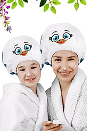 Anne Kız Petrol Mavisi Saç Kurulama Havlusu Banyo Duş Bonesi