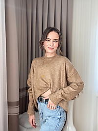 CAMEL OVERSİZE BİSİKET YAKA MARKA MODEL YUMOŞ KAZAK