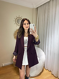 PREMİUM SERİ LEOPAR ASTARLI ŞAL YAKA BLAZER CEKET MÜRDÜM