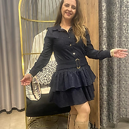 Likralı Mini Katlı Kot Elbise