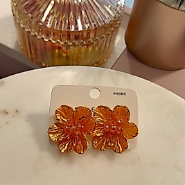 Turuncu Kristal Çiçek Küpe