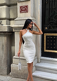 Gizni beyaz taşlı elbise